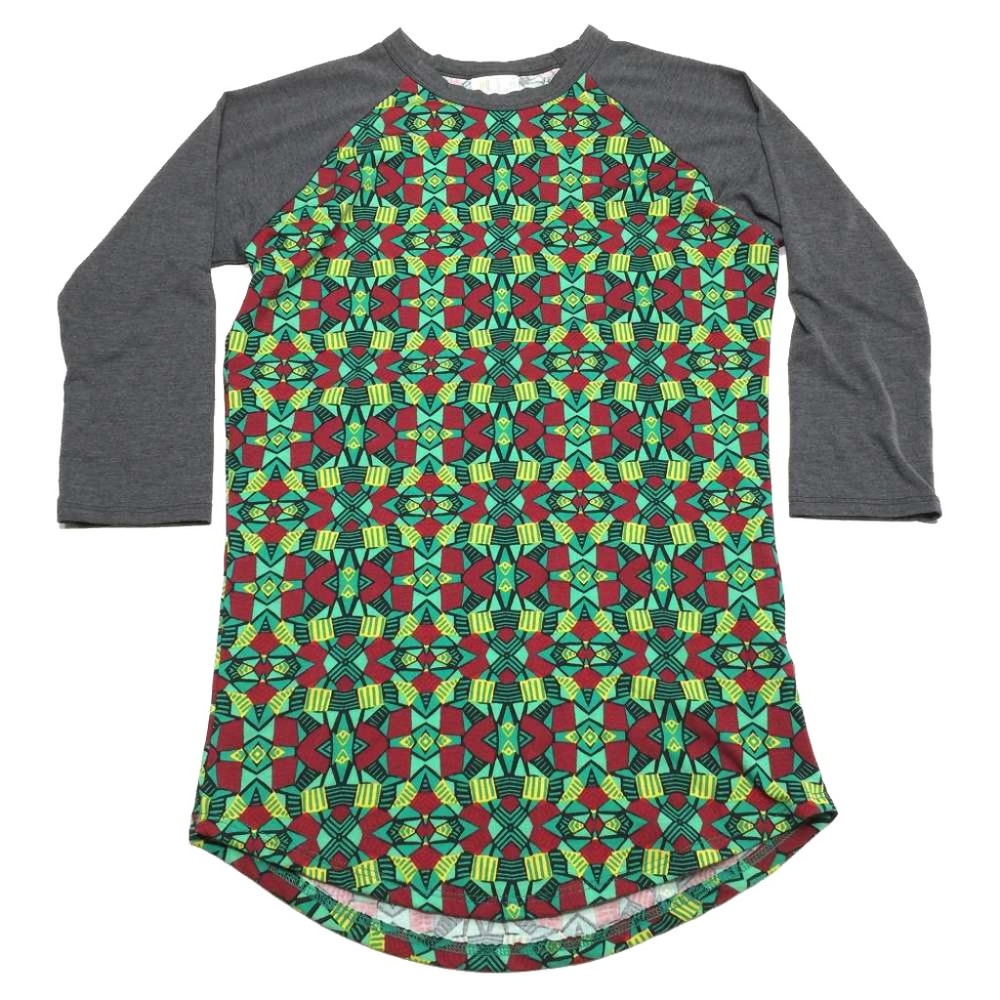 LuLaRoe 3/4 Sleeve Shirt XXS Top Gray Green Red‎ Ge
